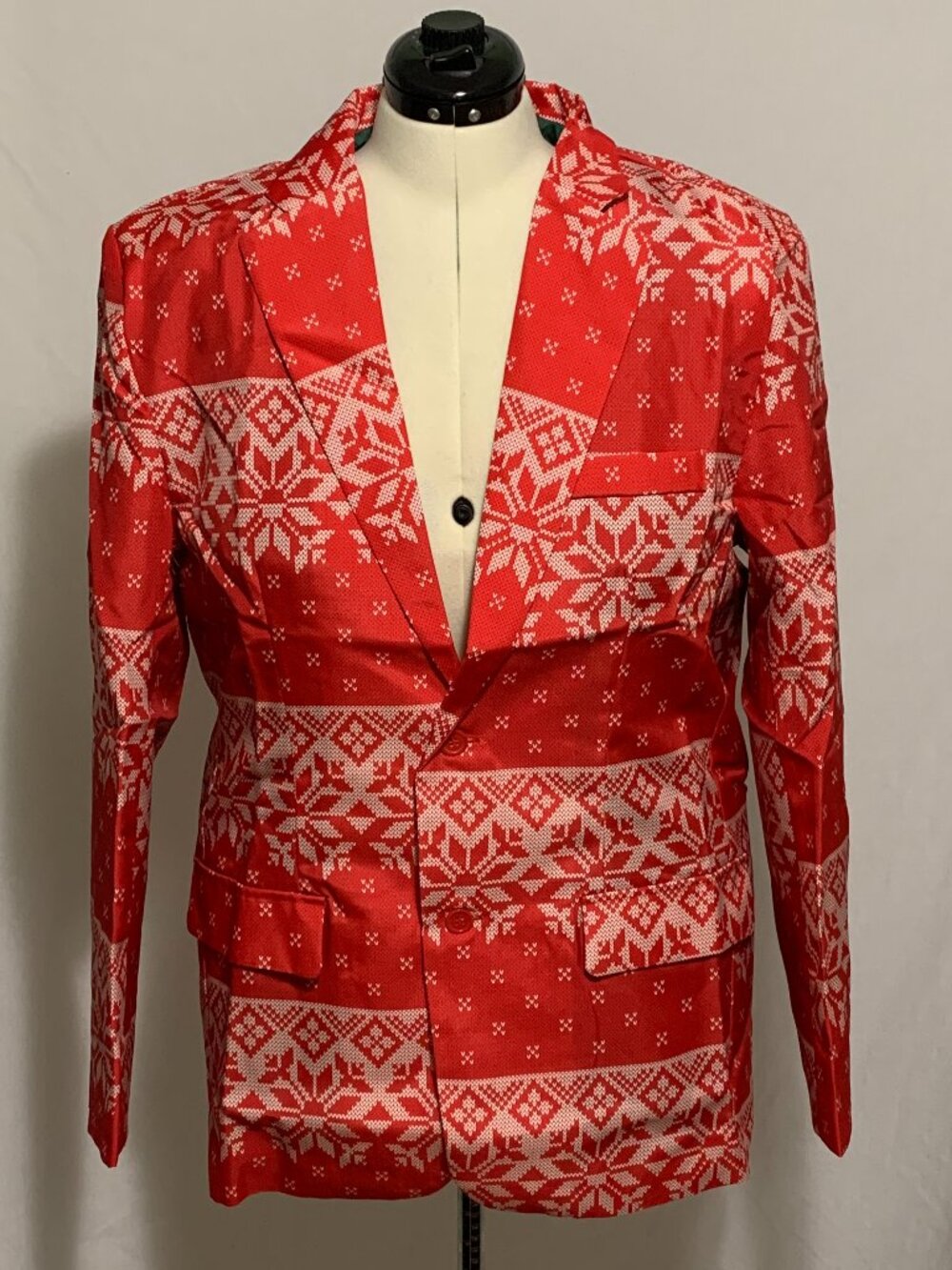 Ugly Christmas Blazer Sport Coat Jacket Snowflake Fair Isle 2 Button Red MEN L